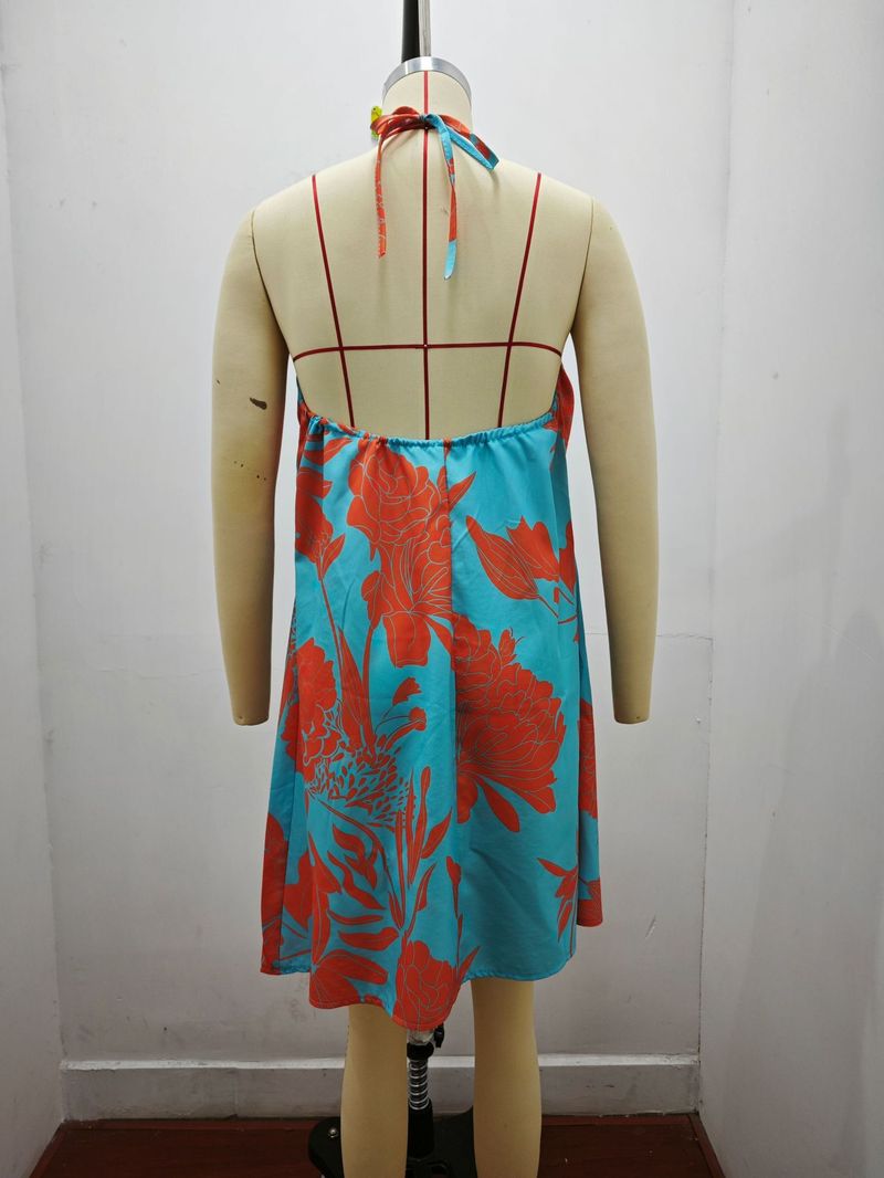 2025 Summer Printed Shoulder Hanging Neck Strap Loose Women's Dress For Women_voghion.com