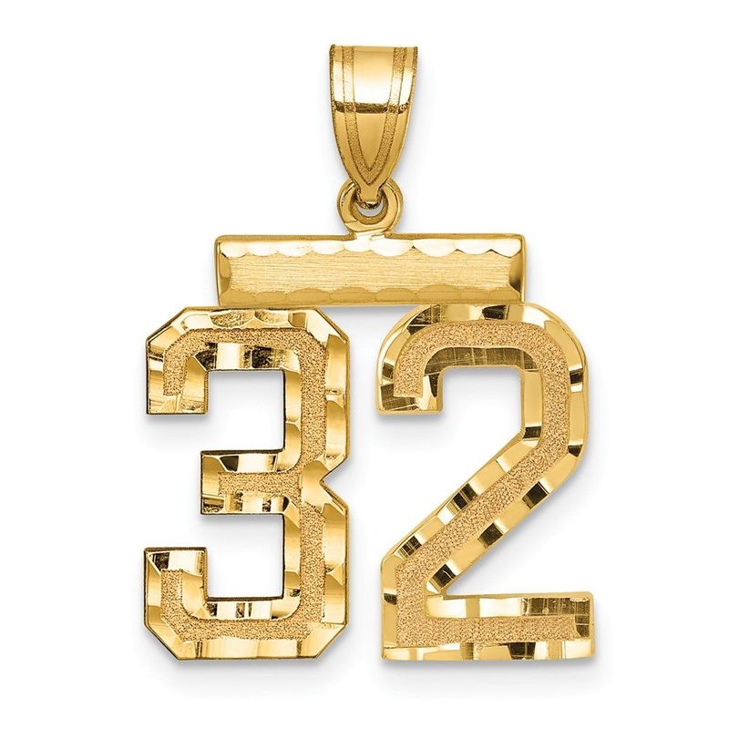 14k Medium Diamond-cut Number 32 Charm_voghion.com