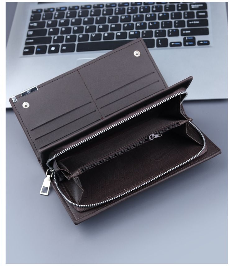 Bolsa de mão, nova bolsa masculina clássica com zíper para celular, carteira longa para negócios de grande capacidade, bolsa casual masculina simples._voghion.com