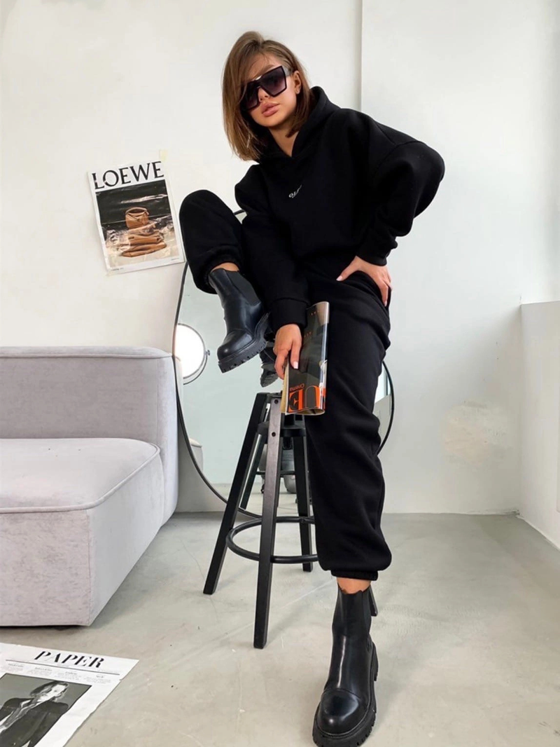 Abbigliamento da donna autunno nuovo set da due pezzi in pile lavorato a maglia da donna 9019_voghion.com