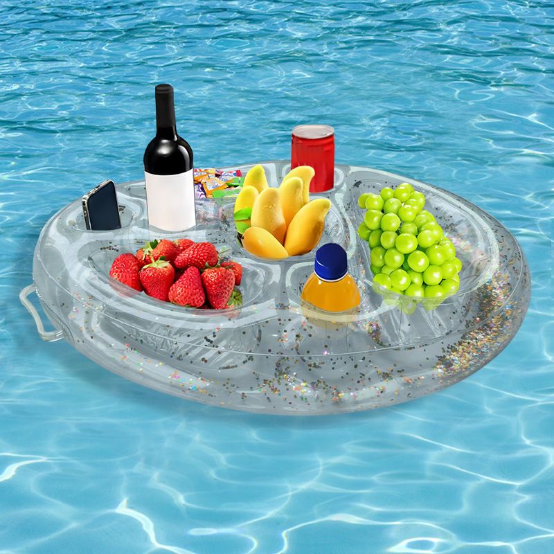 Inflatable Floating Thickened PVC Cooler & Drink Holder (Multi-Functional Design Fits 6 Cups + Ice Compartment Includes Repair Kit & Anchor Rope)_voghion.com