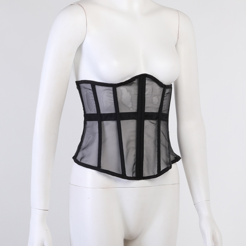 Women's Sexy see-through mesh waist spring slim knitted outer strappy top_voghion.com