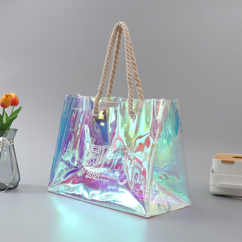 PVC Lazer Atıcı Şeffaf Renkli Reklam Promosyon Günlük İhtiyaçlar Alışveriş Paketleme Çantası_voghion.com