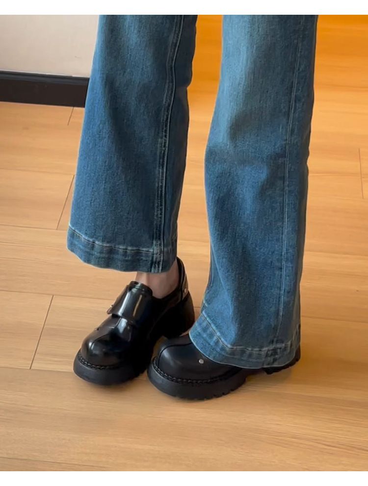 Voyage Voyage Sheepskin Version~ Derby For Women With High-End Feel, Thick Sole, Velcro Lazy Loafers, British Style Slip-On Leather_voghion.com