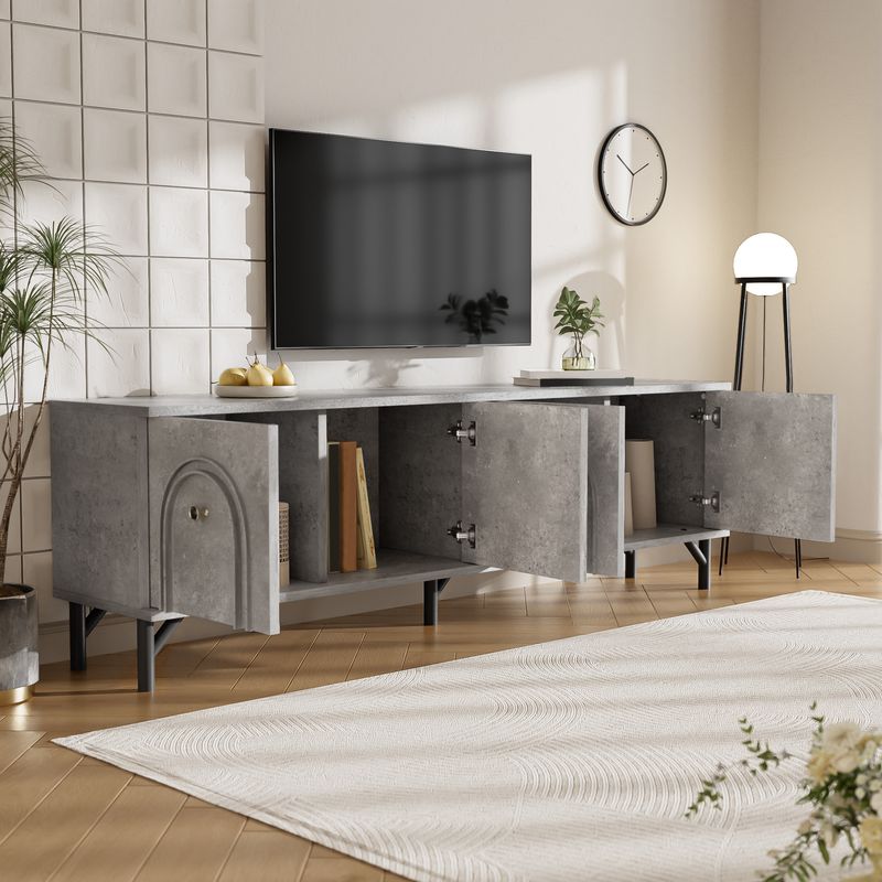 Modernes 4-türiges TV-Board In Grau, 160 Cm, Con Soft-Close-Scharnieren, Für Wohnzimmer_voghion.com
