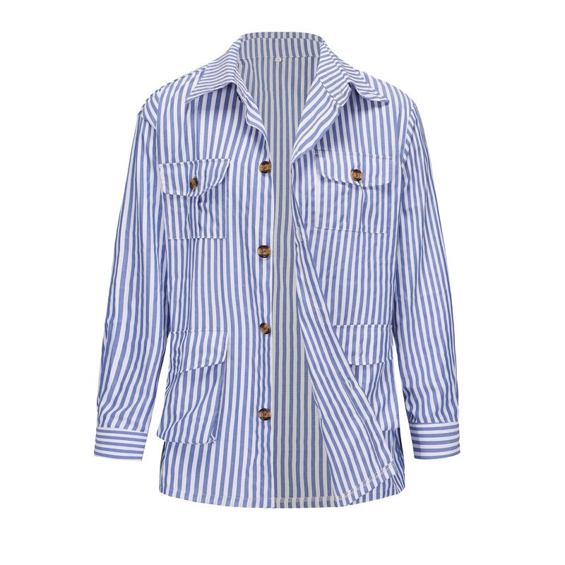 CT 2025 Spring Autumn Men's Cardigan Striped Multi-Pocket Long Sleeve Plus Size Casual Blazer_voghion.com