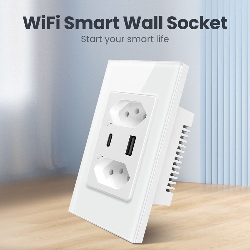 Presa a muro WiFi AVATTO Tuya Brasile con porta USB di tipo C Controllo individuale, presa intelligente Brasile Funziona per Google_voghion.com