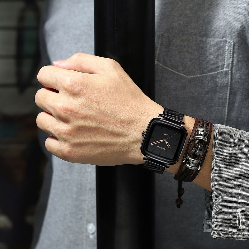 Heren- en damesmodehorloge met vierkante mesh-band en minimalistische wijzerplaat - Casual unisex horloge voor dagelijks gebruik_voghion.com