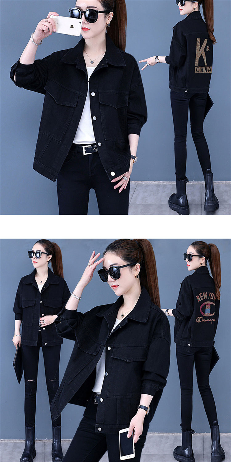 Chaqueta vaquera con remaches tachonados a mano para mujer, abrigo corto con borlas, chaqueta vaquera a la moda, abrigos negros Rock, novedad de primavera y otoño de 2023_voghion.com