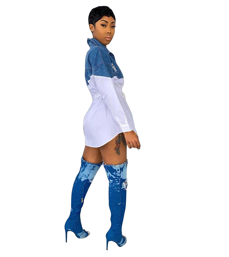 Moda femminile Camicia in denim alla moda con gonna slim fit allacciata_voghion.com