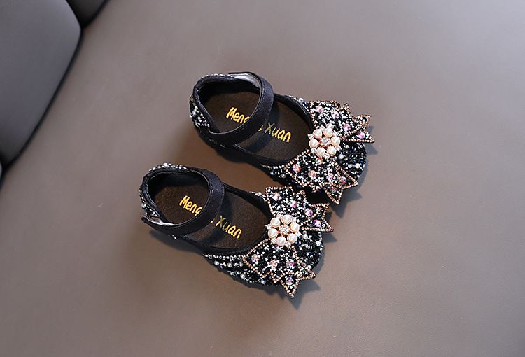 Mädchen Prinzessin Square Mund Strass Schleife Einzelschuh Schuhe Show Tanzschuhe_voghion.com
