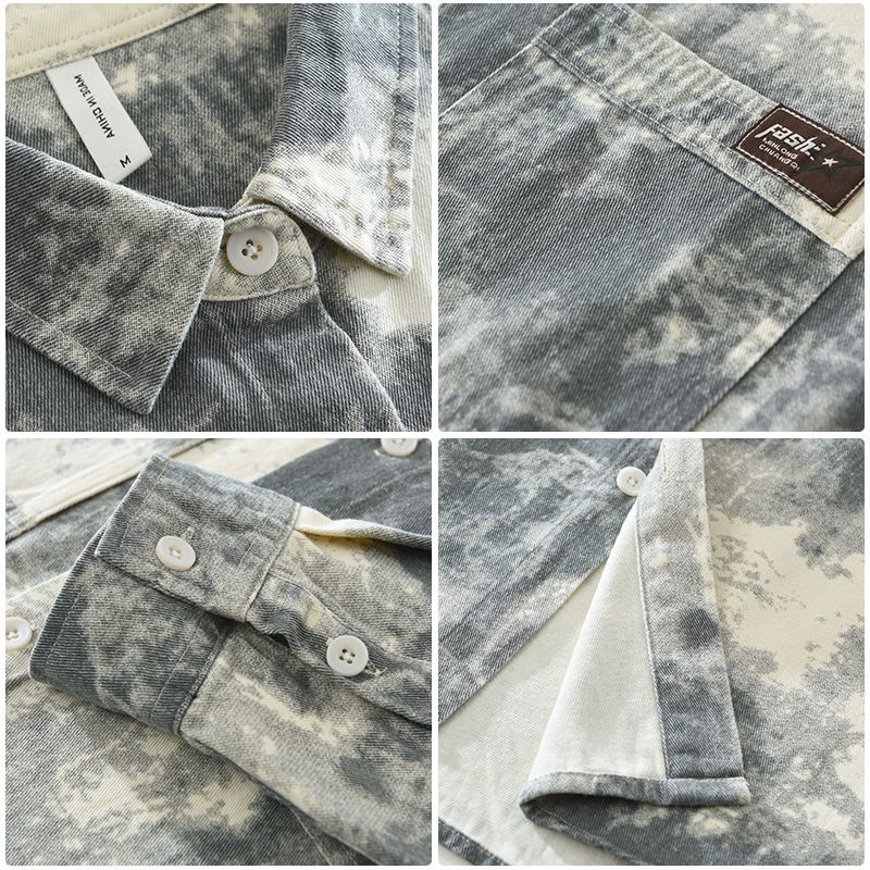 Camicia a maniche lunghe stampata alla moda per uomo, alla moda e versatile, top ampio e casual._voghion.com
