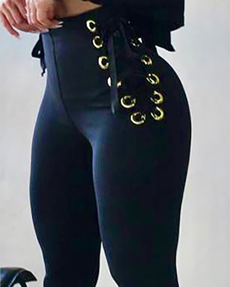 Women's stylish waist corns lace-up leggings_voghion.com