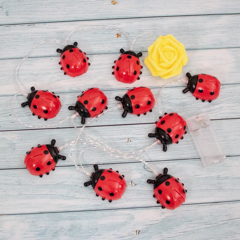 LED Ladybug String Lights - Outdoor Decorative Bug Lights For Garden, Christmas, And Parties (10/20/40 LEDs, Battery/USB/Solar Powered, Warm White)_voghion.com