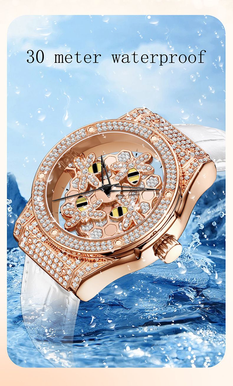 Men And Women's Fashion Quartz Watch With Rotating Bezel, Diamond Accents, Genuine Leather Strap, Water Resistant, Minimalist Design_voghion.com