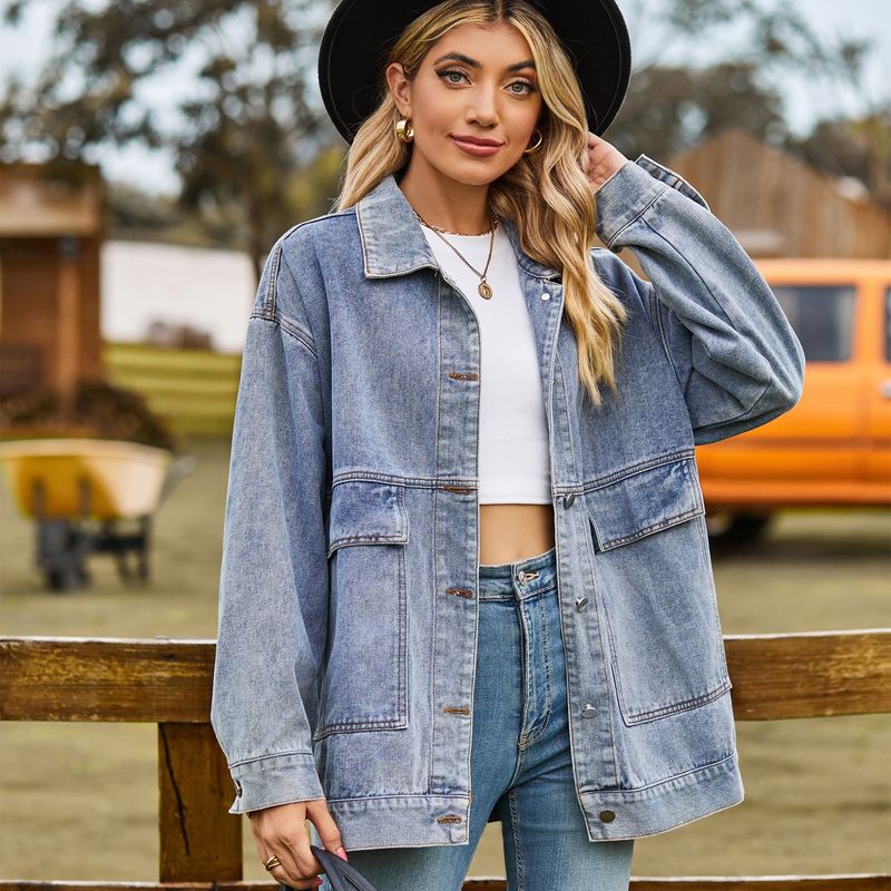 villsäiteg schlank retro klassesch locker Denim Casual Jacket Top fir Fraen_voghion.com