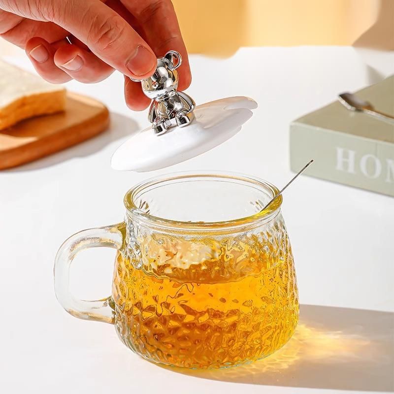 Bär Hochwertiger Blumentee Einfaches Glas mit Deckel Haushaltsbecher Wasserbecher_voghion.com