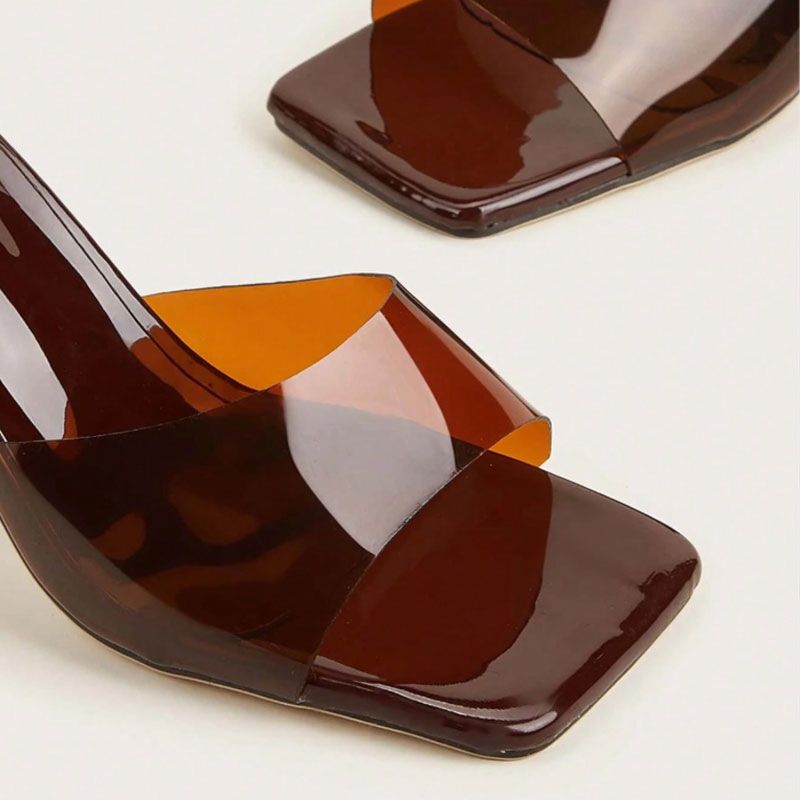 Square Head One Line High Heels Slipper Woman_voghion.com