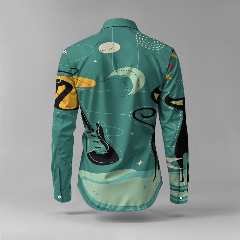 2025 Spring Summer Men Shirt Set Geometry Print Fashion Abstract Two Piece Set Mens Cat Lightweight Party Long Sleeves Suit Casu_voghion.com