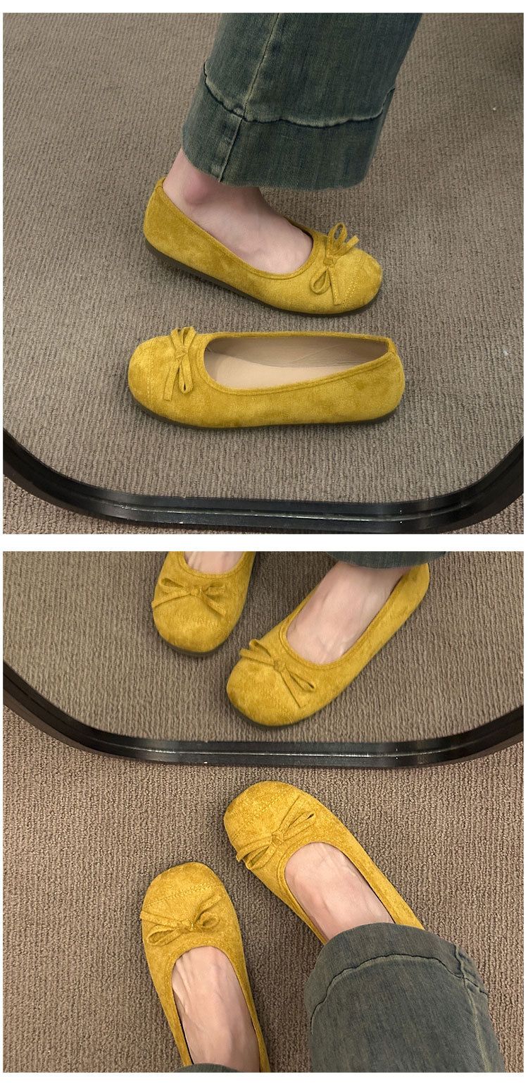 Retro Ballet Flat-soled Red Light-mouth Single Shoes Women's Suede Gentle Soft-soled Doudou Shoes One-pedal Ladyshoes_voghion.com