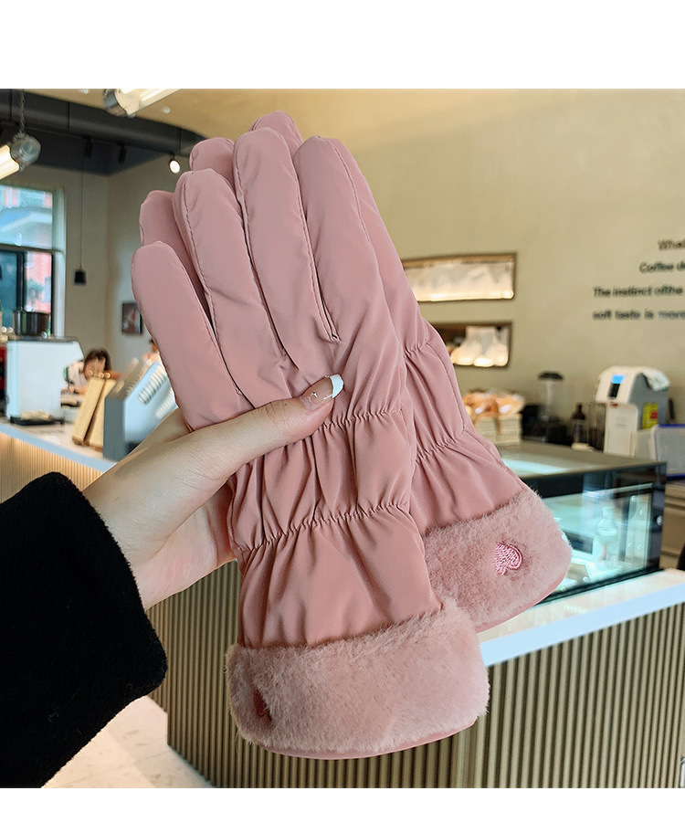 New Female Winter Veet Cashmere Full Finger Non-Inverted Button Solid Color Women Cycling Touch Screen Warm Lace Cotton_voghion.com
