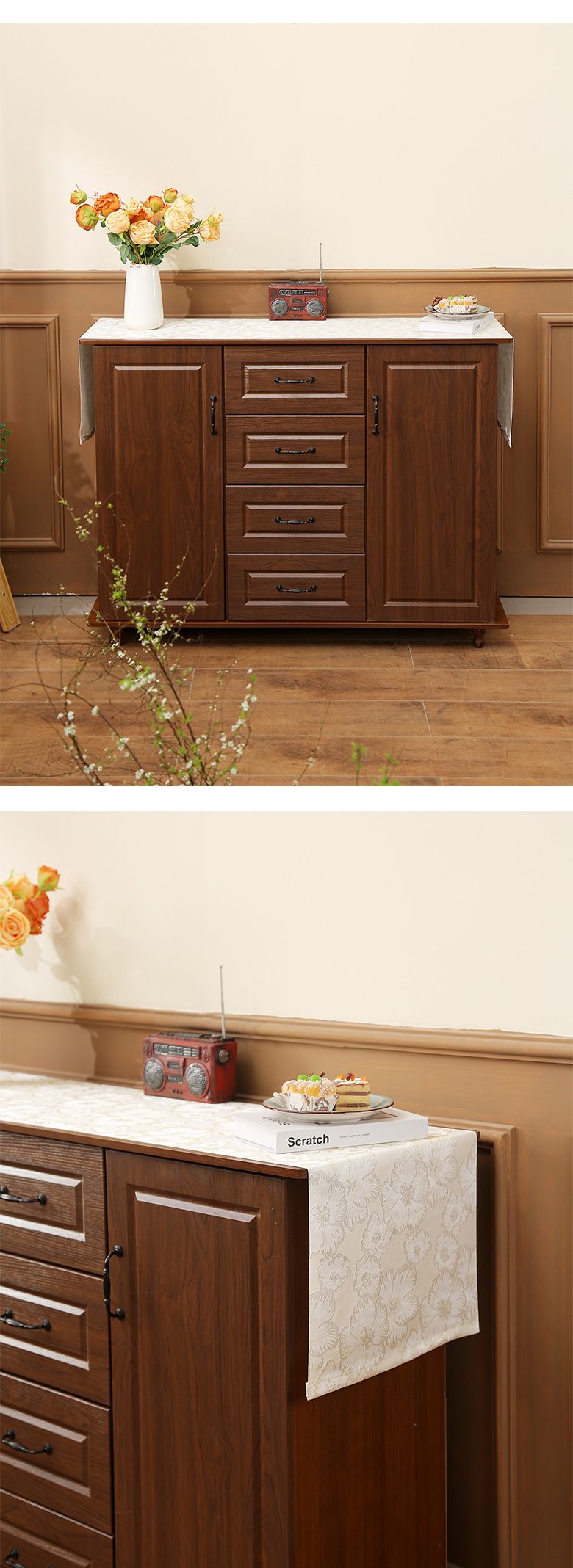 Bestickter Tischläufer – Goldfolie und Blumenstickerei, dekorativer Läufer für Couchtisch, Esstisch und Sideboard_voghion.com