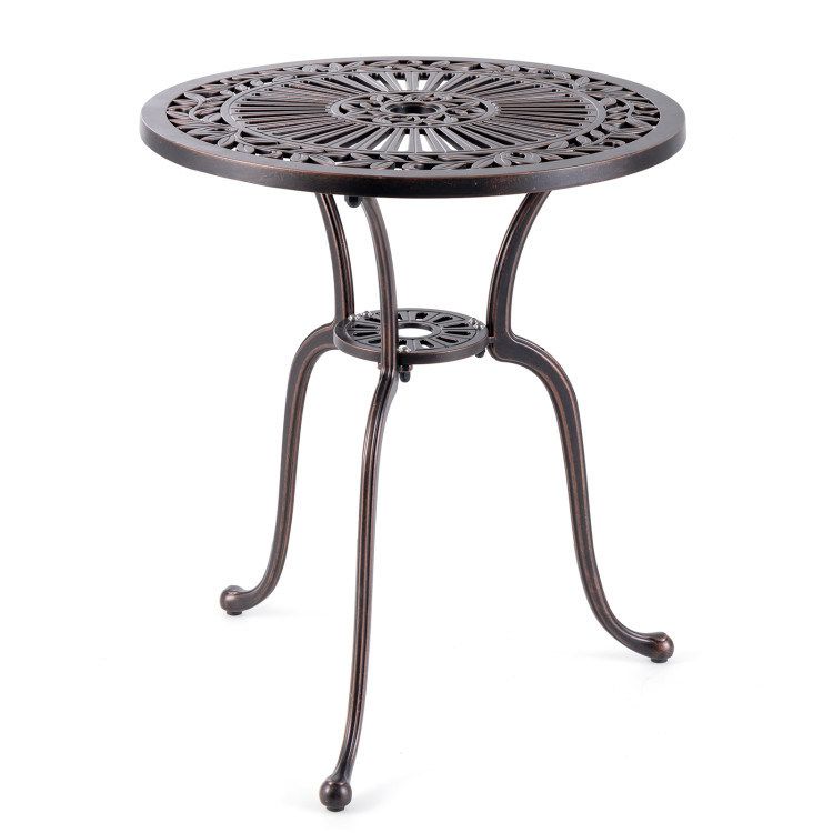 24 Inch Round Cast Aluminum Table Patio Dining Bistro Table with 2 Inch Umbrella Hole_voghion.com