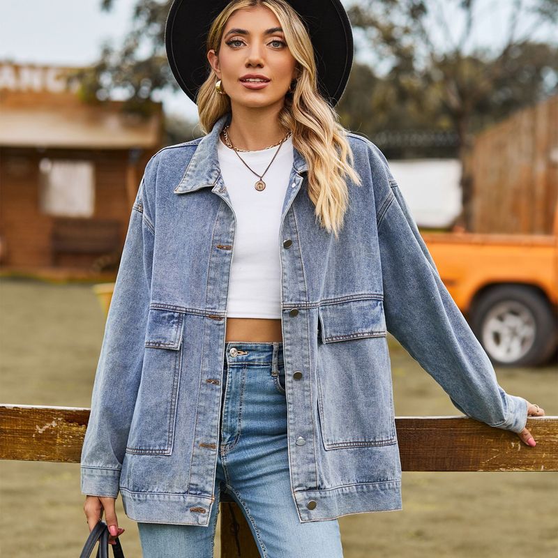 villsäiteg schlank retro klassesch locker Denim Casual Jacket Top fir Fraen_voghion.com