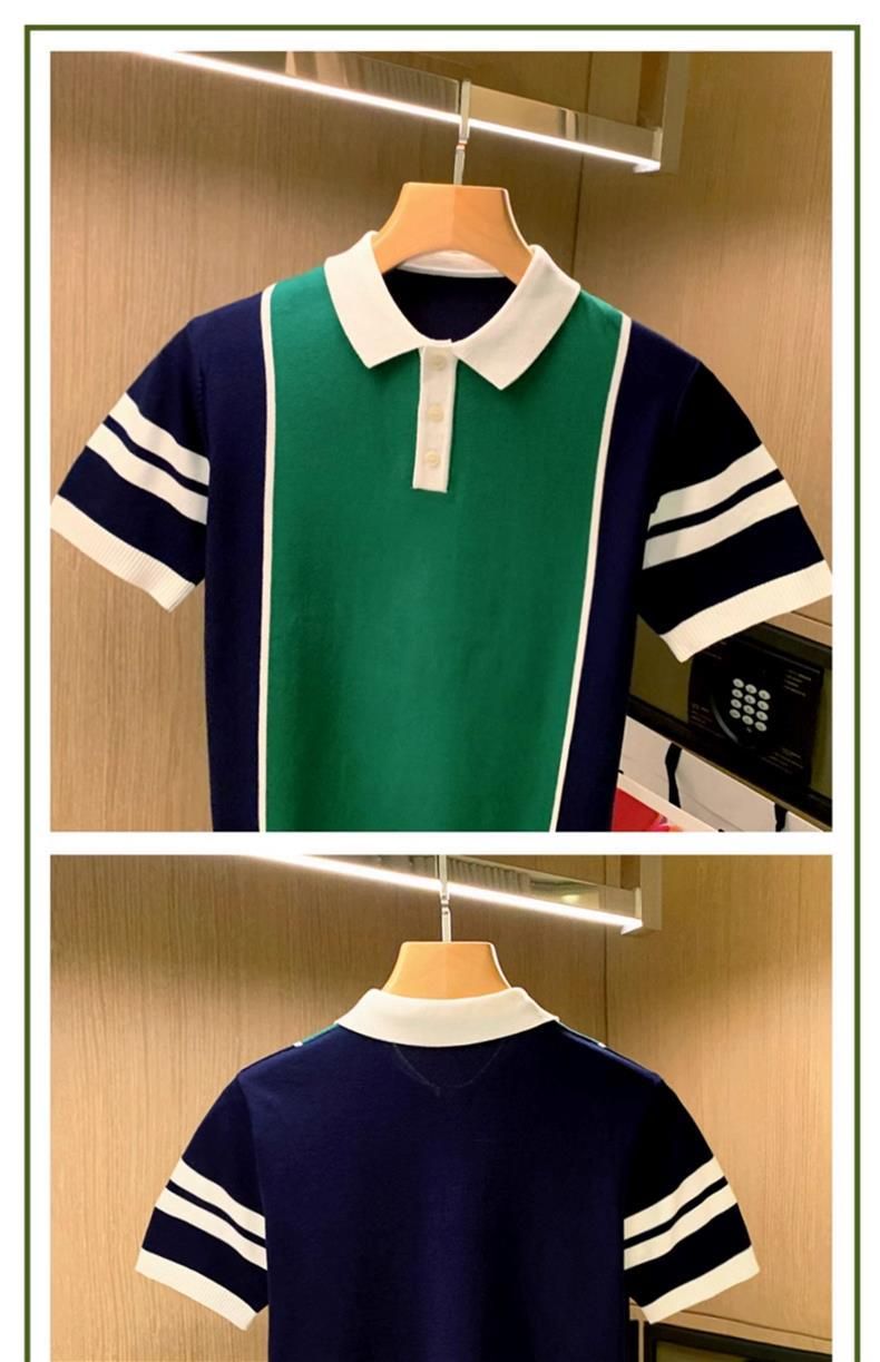 Herrenbekleidung Business Casual Kurzarm-T-Shirt Jugendmode Spleißen Gestrickte Tops Schlankes Poloshirt_voghion.com