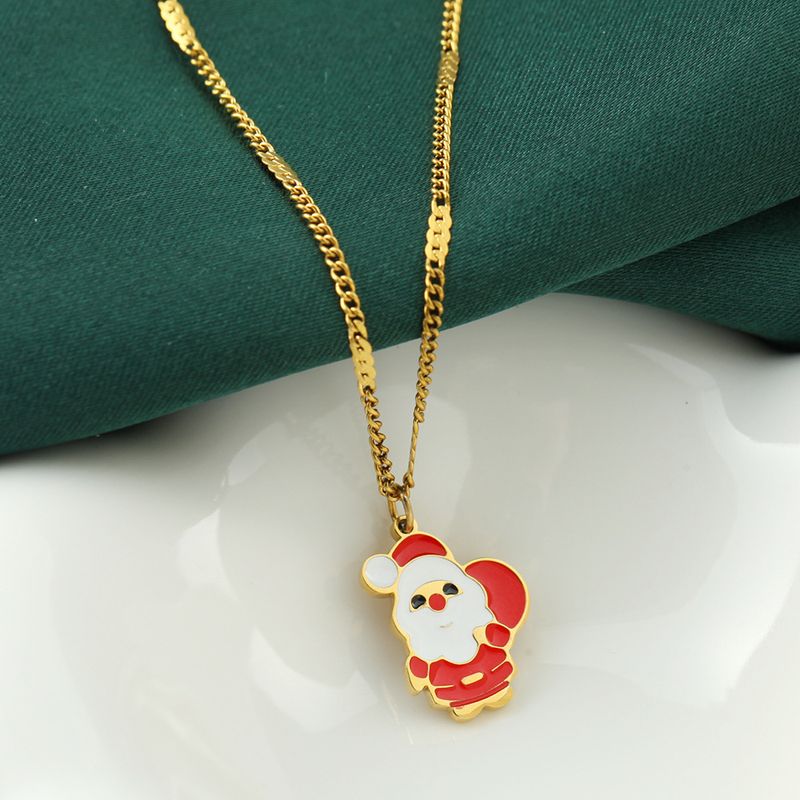 Collier pendentif en acier inoxydable plaqué 316L de style nordique classique avec pendentif en pain d'épice et lune du Père Noël_voghion.com