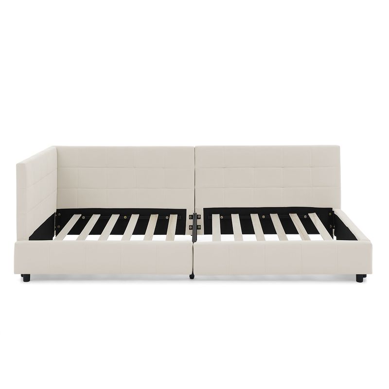 Einzelbett 90x200cm, Samtbezug, Hohe Rückenlehne, Beige_voghion.com