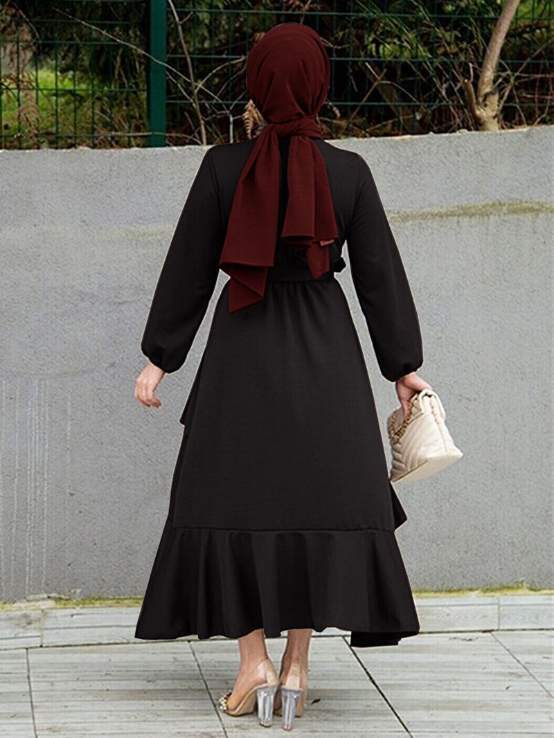 2207 # Türkiye Langes muslimisches Tunikakleid mit zwei Lagen Rüschen für Damen_voghion.com