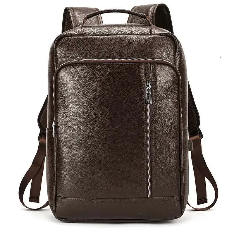 Echtes Leder Schule Für Männer Frauen Schwarz Rindsleder Rucksack 14 15 16 Zoll Laptop Rucksäcke Reisetasche Männlich Weiblich Neu_voghion.com