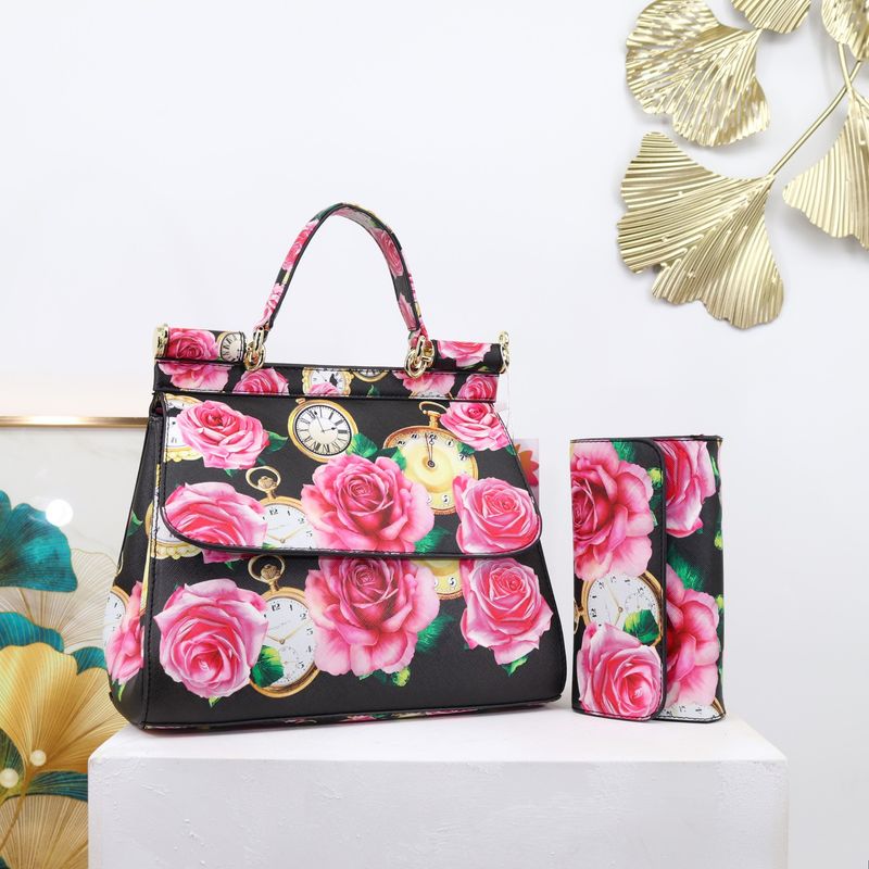 Elegante bolso tote de PU estampado para mujer: moderno bolso con estampado floral y animal, amplio interior, correa desmontable y múltiples bolsillos._voghion.com