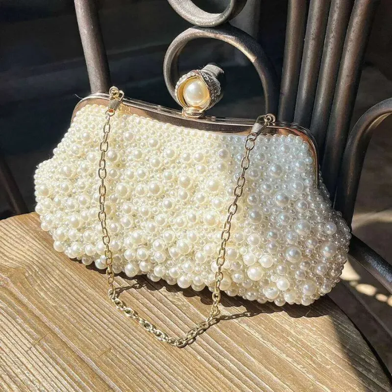 Designer Bags Chain Evening Beaded Dinner Shoulder For Women Clip Handbag Vintage Underarm Party Dress Satchel Shell_voghion.com