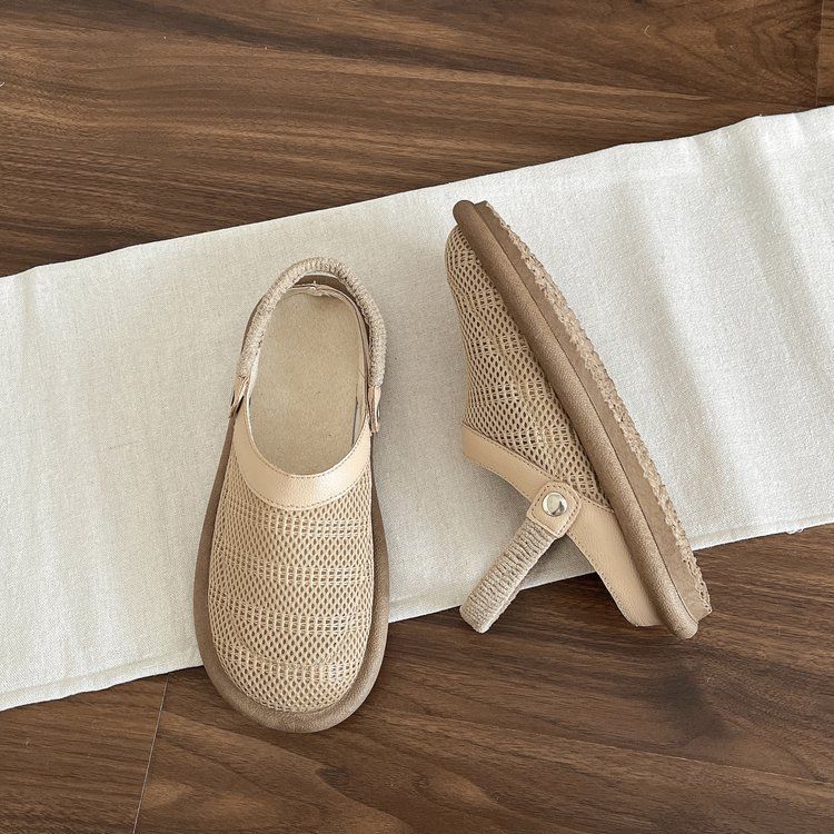 Damesschoenen met één stuk, tweedelige Baotou-pantoffels met zachte zool, bovenkleding, ademend mesh, instapschoenen met één stuk_voghion.com