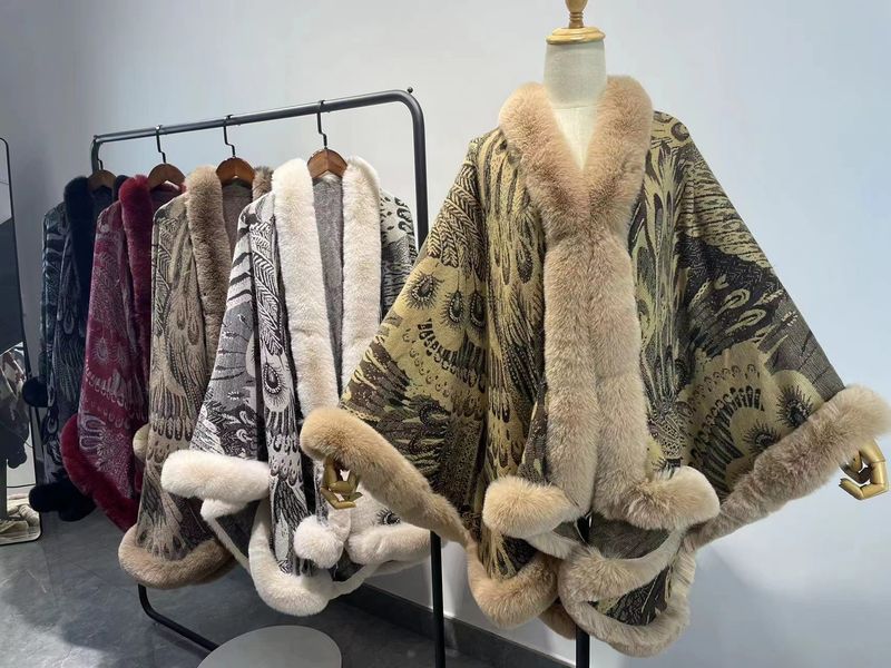Mantella in jacquard con collo in lana taglia grande cardigan lavorato a maglia cappotto donna_voghion.com