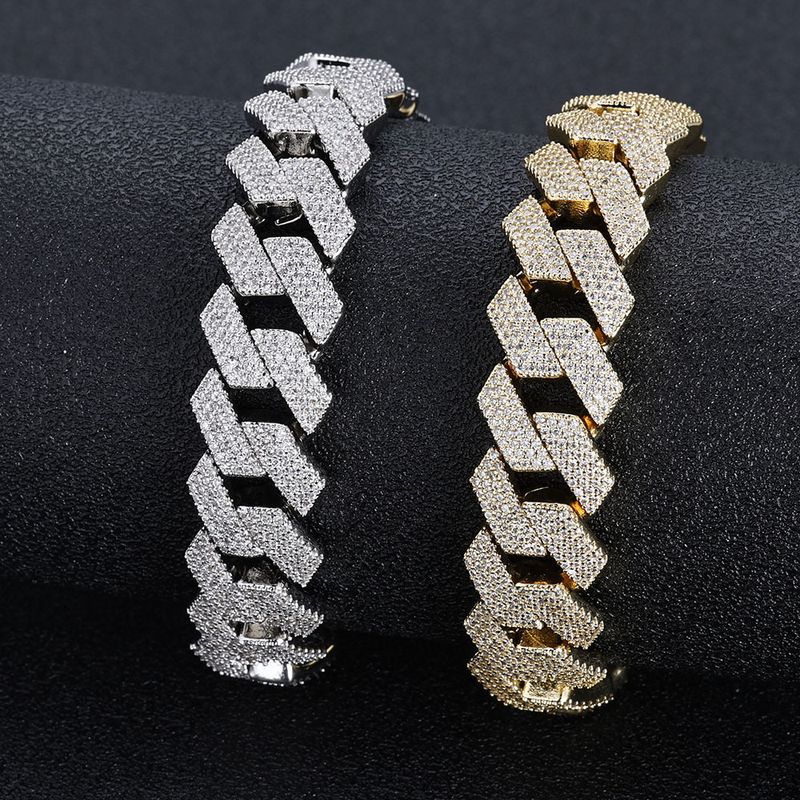 Catena a maglie cubane Hip Hop per uomo e donna con zirconi, design a 4 file con taglio a diamante, larghezza 15 mm, lunghezza regolabile per collana e bracciale_voghion.com
