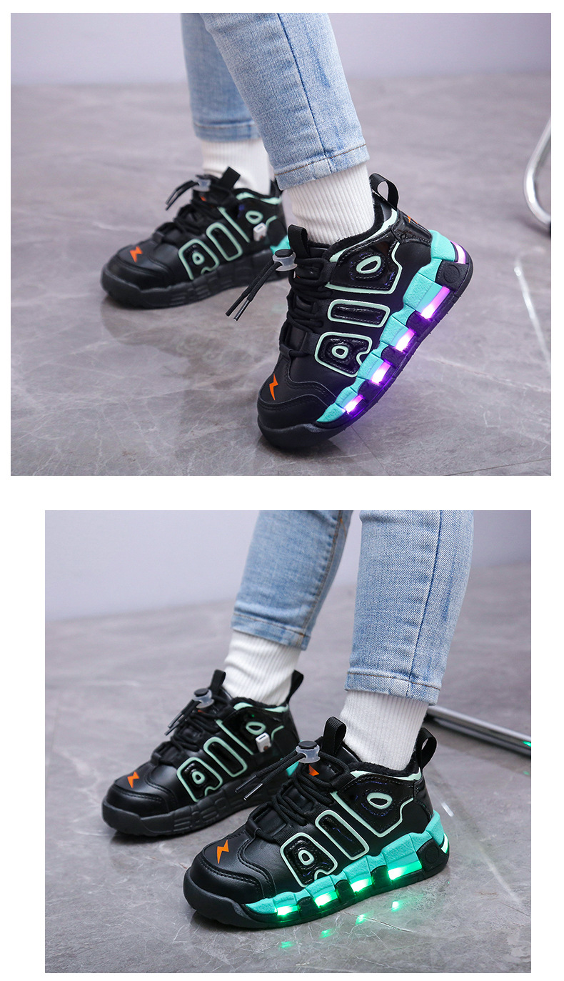 Plüsch-Ladeschuhe, bunte leuchtende Baumwollschuhe, feste Sohlen, Nachtleuchtend, Jungen und Mädchen, mit Lichtern,_voghion.com
