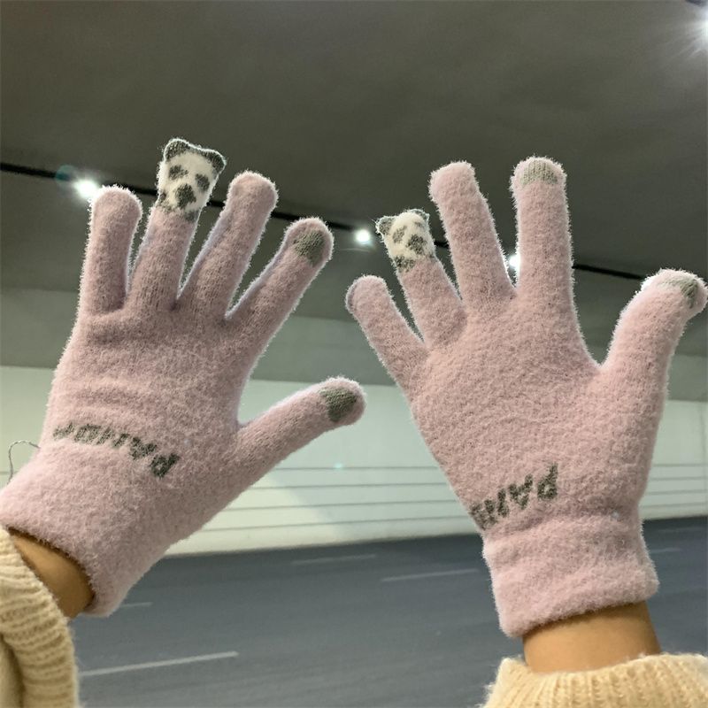 ragazzo ragazzo piccolo panda foderato in pile spesso per donna, stile Ins, caldo, antivento, resistente al freddo, compatibile con touchscreen,_voghion.com