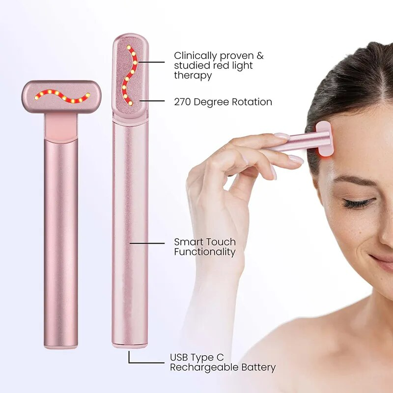 Negozio di cure di bellezza Viso EMS Dispositivo di sollevamento a microcorrente Luce rossa Bacchetta per il viso Massaggiatore per il collo degli occhi Rafforzamento della pelle Sci antirughe_voghion.com