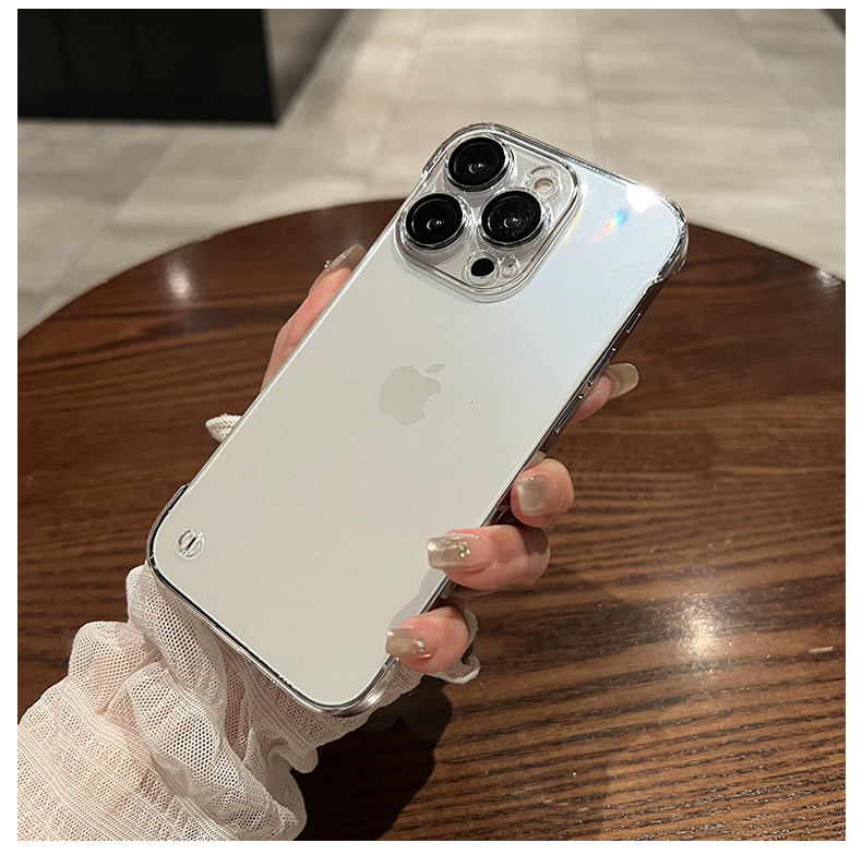 Suitable for Apple 15 frameless electroplated mobile phone case iphone14pro ultra-thin PC transparent hard shell 12 lens film_voghion.com