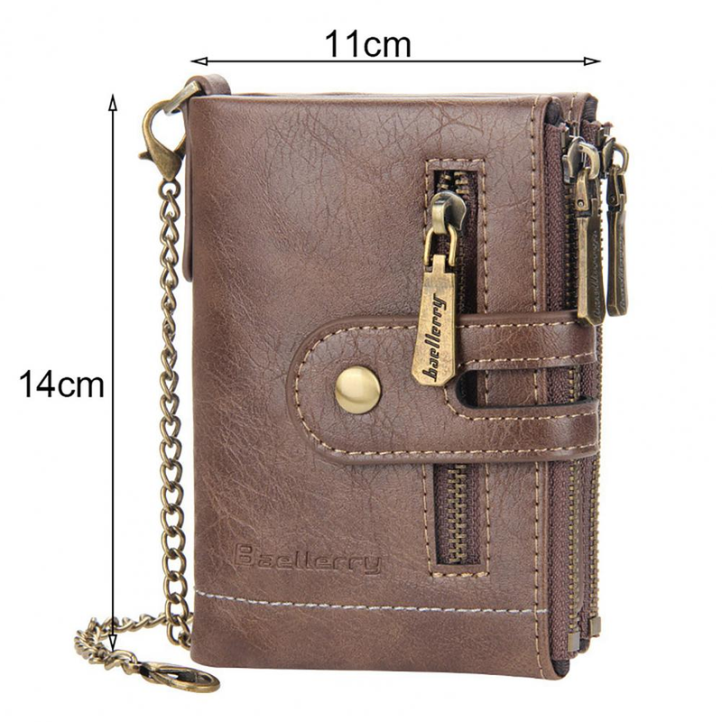 Carteira masculina de couro sintético com zíper duplo, grande capacidade, fivela segura, carteira retrô, carteira da moda com várias grades para homens_voghion.com
