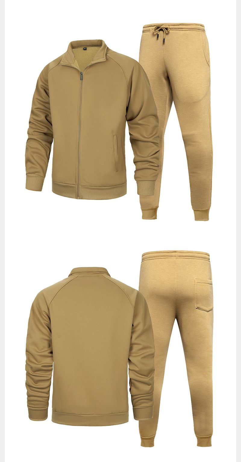 Completo sportivo casual da uomo con cappuccio a maniche lunghe e pantaloni da jogging (nero, grigio, verde militare, cachi). Completo due pezzi comodo ed elegante per autunno/inverno._voghion.com