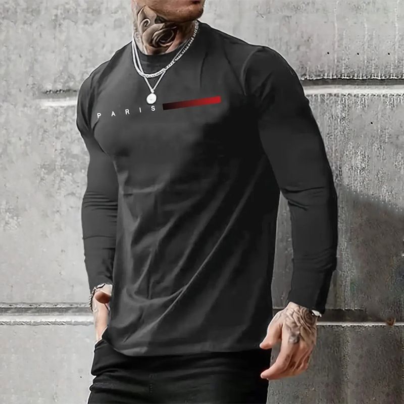 T-shirt à manches longues imprimé graphique pour homme - Coupe oversize avec lettrage 3D, polyester évacuant l'humidité pour le streetwear (tailles XXS à XXXL)_voghion.com