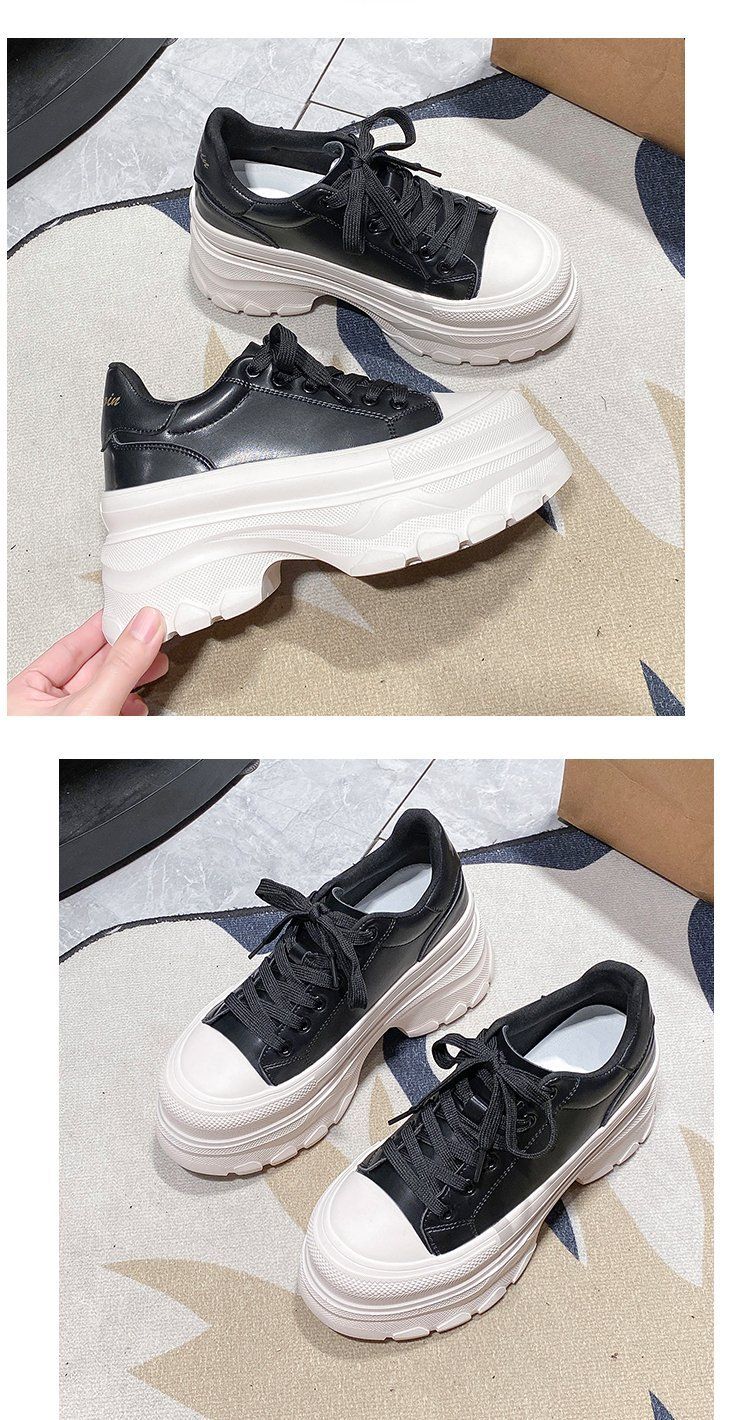 Sneakers bianche con plateau da donna - Scarpe casual comode con soletta in morbido lattice e suola in gomma antiscivolo_voghion.com