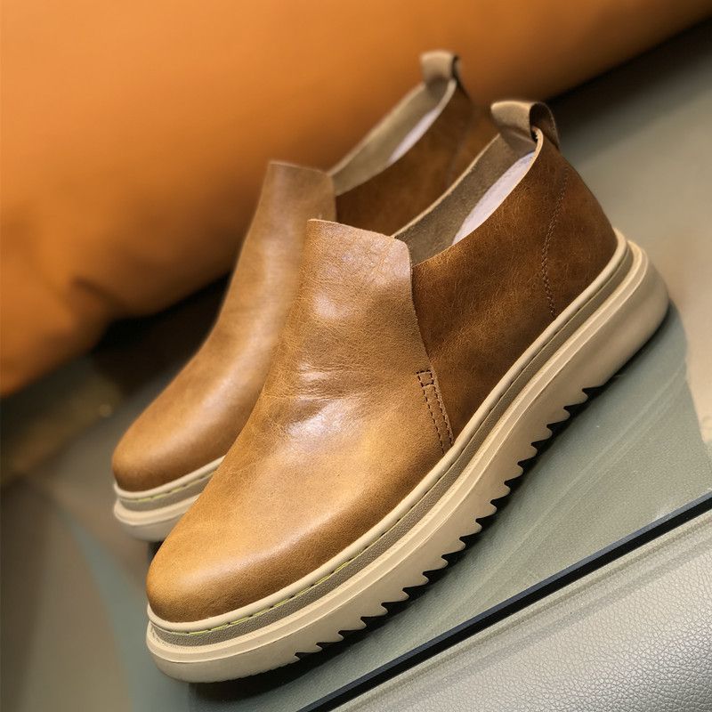 Gerade Schuhe, polierte Leder-Loafer, Herren-Fußpedale, dünne, atmungsaktive Freizeit-Boardschuhe_voghion.com