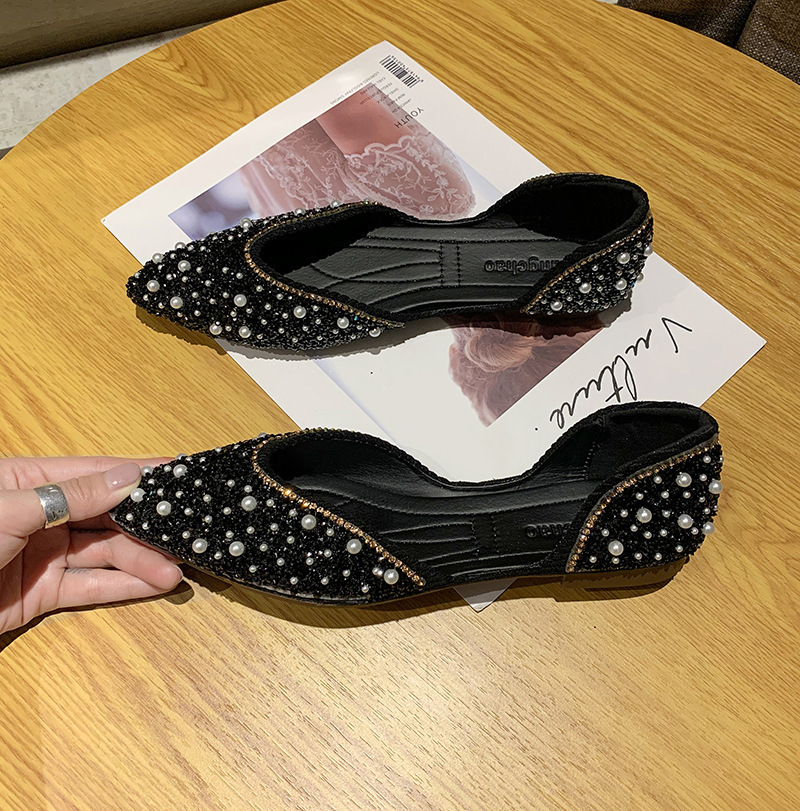 Shoes Women Spring And Summer Models Retro Shallow Mouth Pointed Toe Soft Soled Peas Bowknot Rhinestone Scoop On Behalf Of_voghion.com