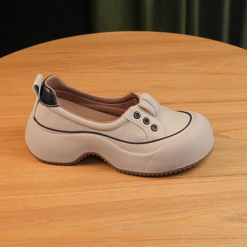 2025 Estate Autunno Nuova Moda Altezza Aumentante Testa Rotonda Bocca Poco Profonda Traspirante Versatile Scarpa Singola, Un Passo_voghion.com