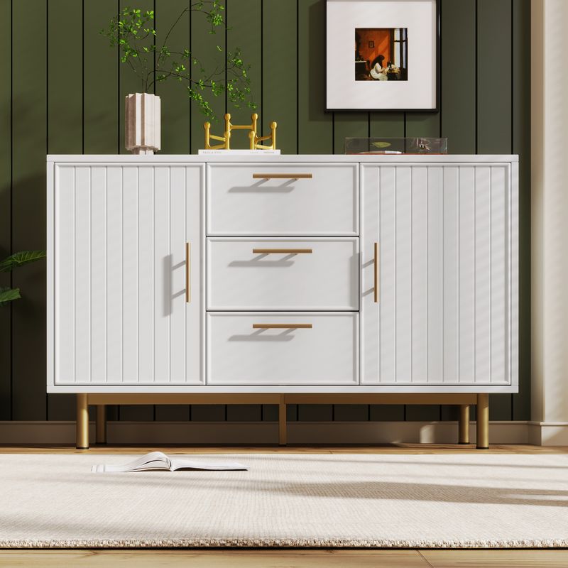 Commode 6 tiroirs, meuble haut blanc pour chambre et salon, 75 x 120 x 40 cm_voghion.com